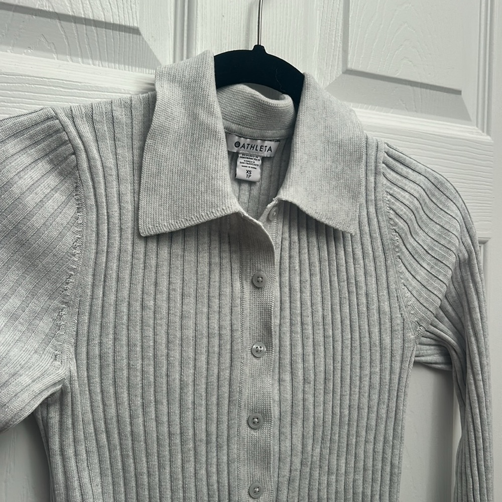Athleta Gray Ribbed Knit Collared Sweater - Picture 2 of 7